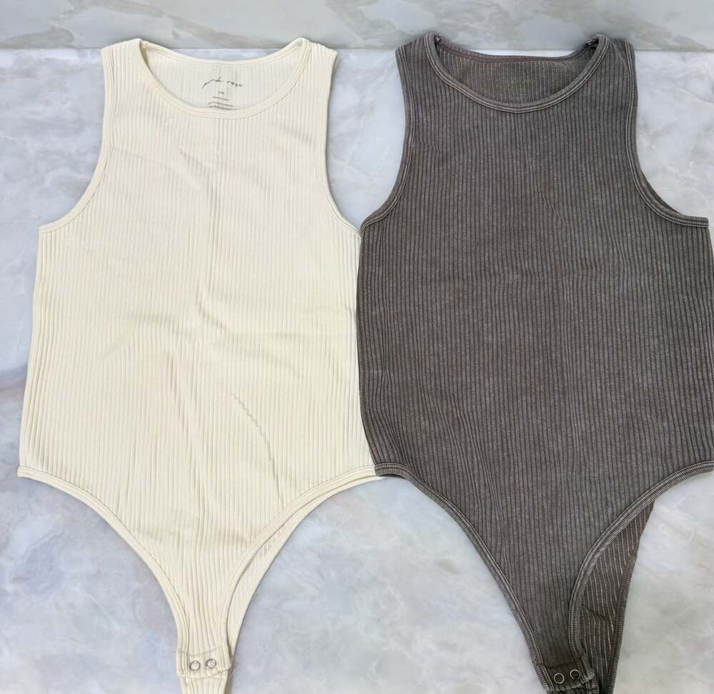 Pink Rose Ribbed Sleeveless Scoop Neck Bodysuit Lot of 2 Size S/M